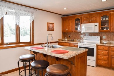 The kitchen has a bay window and under cabinet lig