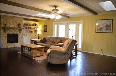 Stone Fireplace and Built In Bookcases