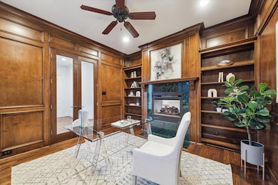 The French doors allow for privacy in the office.
