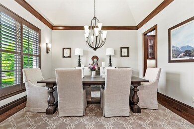 Dining area featuring a chandelier, wood finished