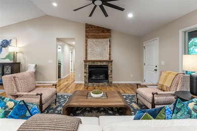 Living Room centers around a statement fireplace