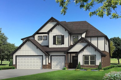 View of front of property featuring board and batten siding, a front yard, driveway, a garage, and a shingled roof