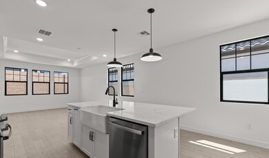 Kitchen with white apron-front sink