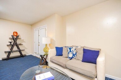 Living room with baseboards and carpet