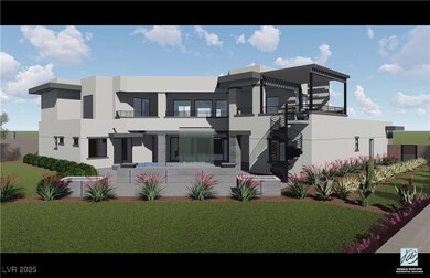 Rear view of house with a patio area and waterfall pool.