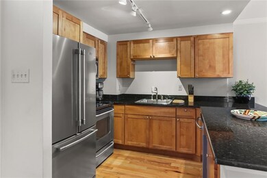 Kitchen with stainless appliances.