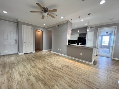 This view shows the large living area and kitchen.