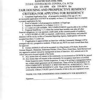 Residency Criteria for Rancho San Jose Park