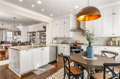 Kitchen with appliances with stainless steel finis