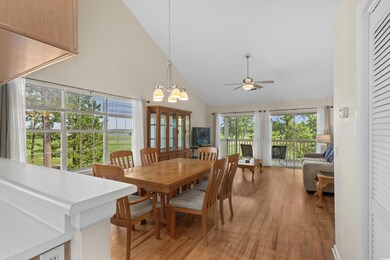Dining room featuring high vaulted ceiling, light 