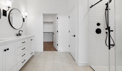 Primary bath with matte black hardware