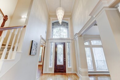 Souring entry ceilings with a luxurious chandelier