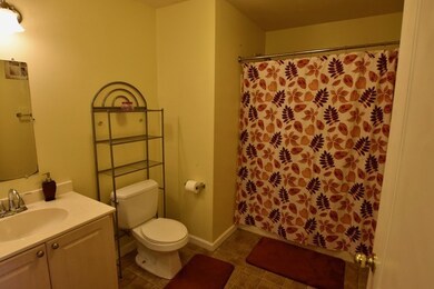 Full bath in hallway with shower/tub combo. Plenty of room for additional cabinetry or storage shelves.