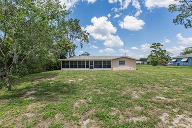 Back yard, long screened enclosure with vinyl wind