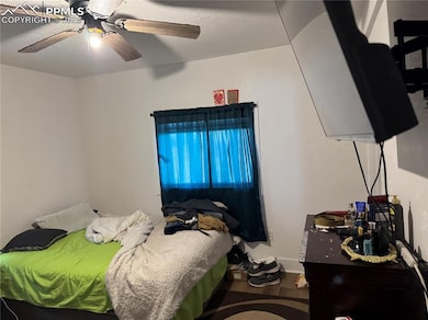 Bedroom featuring a ceiling fan and wood finished floors