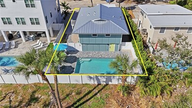 View of subject property featuring a pool and property boundaries highlighted- Virtually Edited Image