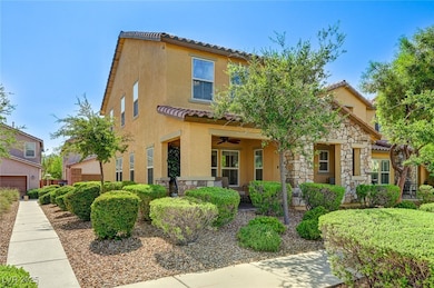 View of front of property with a ceiling fan, stuc