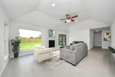 The virtually staged living room features a white