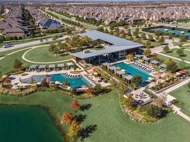 Aerial view of residential area with a pool