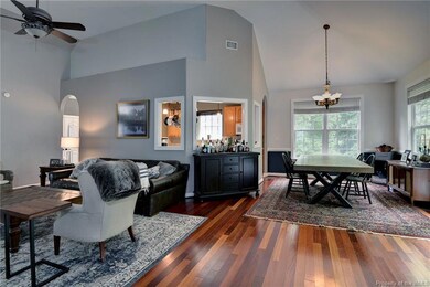 Great room includes large dining area.