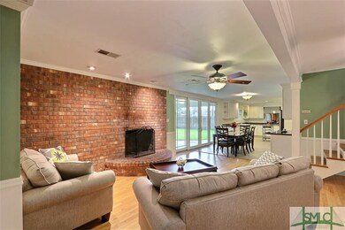This beautiful brick fireplace is displayed in the