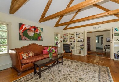 Spacious family room has beautiful...
