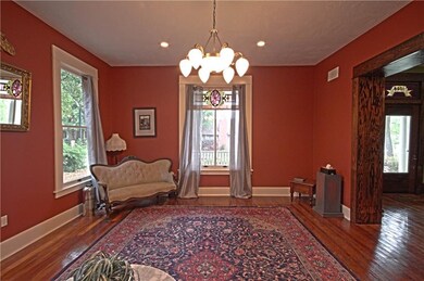 Living room with stained glass windows