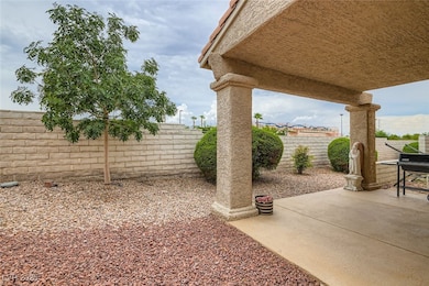 Fenced backyard with a patio and double patio doors