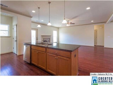Angled view of kitchen island