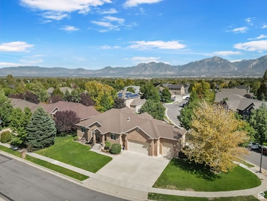 Aerial view of residential area with mountains