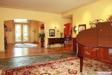 Slate floors in formal living and view of double g