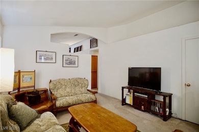 Living area with light carpet