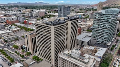 View of urban area with a mountain backdrop