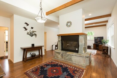Double-sided rock fireplace