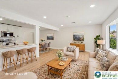 Open Concept Staged Living Room w/ Bar Seating, Pi