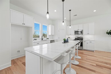 The long kitchen island is perfect for casual meal