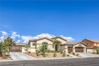Mediterranean / spanish-style house featuring concrete driveway, a gate, stucco siding, an attached garage, and a tile roof