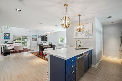 view from kitchen to dining and family room