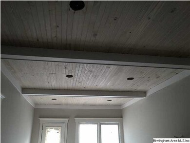 Wood ceiling with beams in kitchen!