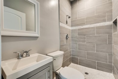 Bathroom with modern tile.