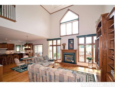 Two story great room is bright and open
