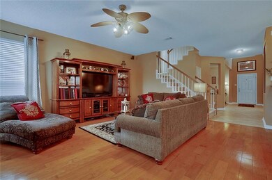 Great room/living area with lights of light & wood