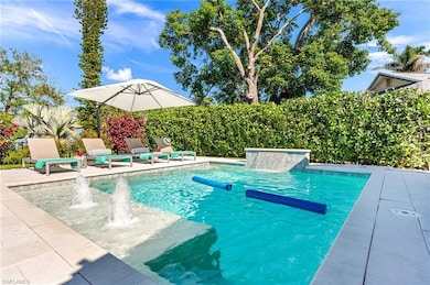 View of pool with a patio and pool water feature