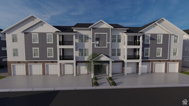 View of front of property with board and batten siding, a residential view, brick siding, a balcony, and a shingled roof