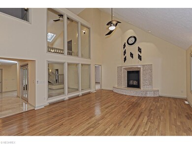 Vaulted ceilings and a grand fireplace are fantast