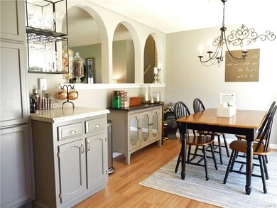 Looking from the kitchen into the dining area, you