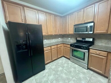 Kitchen with stainless steel appliances, decorati