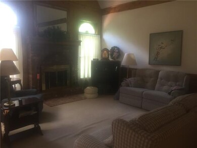 Family room, vaulted ceiling, fireplace