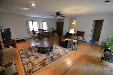Huge family room with wood fireplace