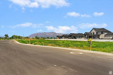 View of asphalt road with curbs and a mountain view